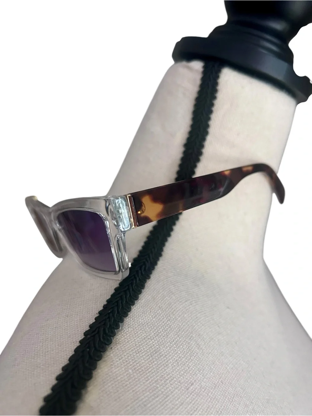 Clear Frame Tortoise Arm Purple Lens Rectangular Sunglasses Y2K